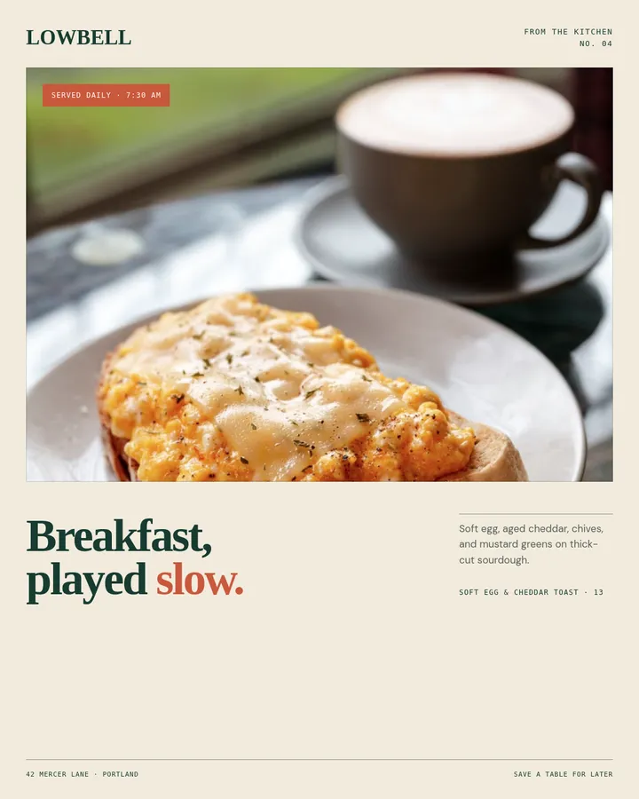 LOWBELLの朝食を紹介するSNSデザイン